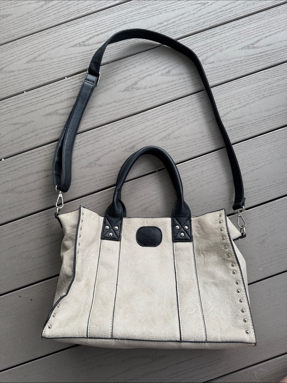 Women’s Two-Tone Cream and Black Tote Bag with Removable Strap